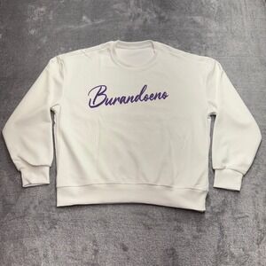 Burandoeno Sweatshirt Mens Size M White Excellent Purple Smiley Face Graphic 447